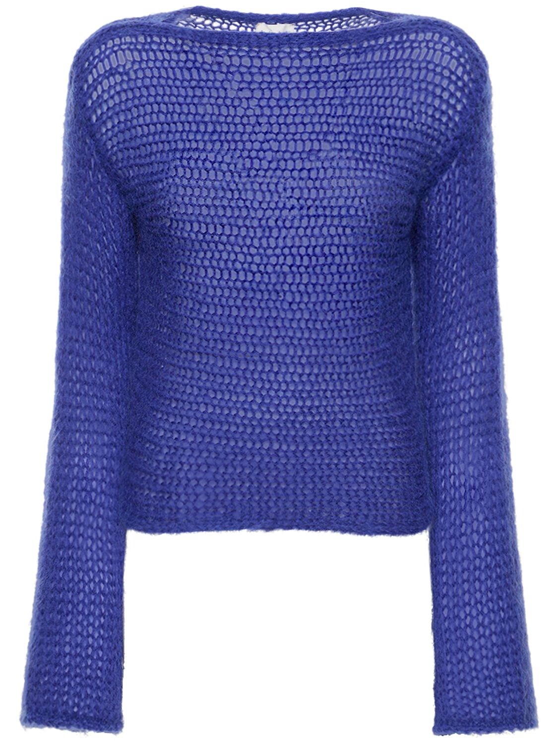 Forte Forte Boat Neck Cropped Mohair Blend Sweater In Blue