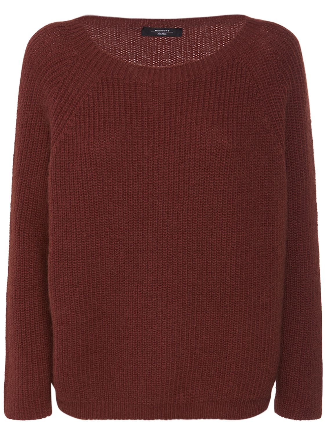 Weekend Max Mara Xeno Knit Mohair Blend Crewneck Sweater In Bordeaux