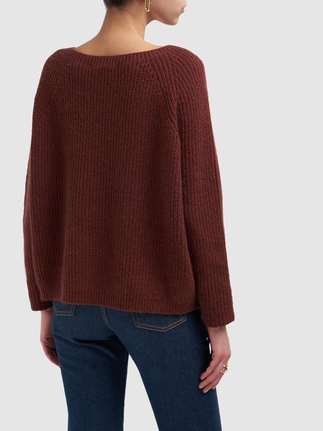 Shop Weekend Max Mara Xeno Knit Mohair Blend Crewneck Sweater In Bordeaux