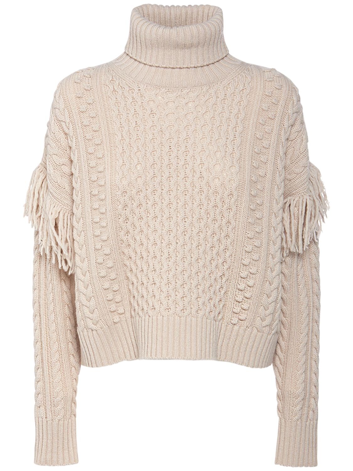 Lodola Cable Knit Wool Sweater W/fringe – WOMEN > CLOTHING > KNITWEAR