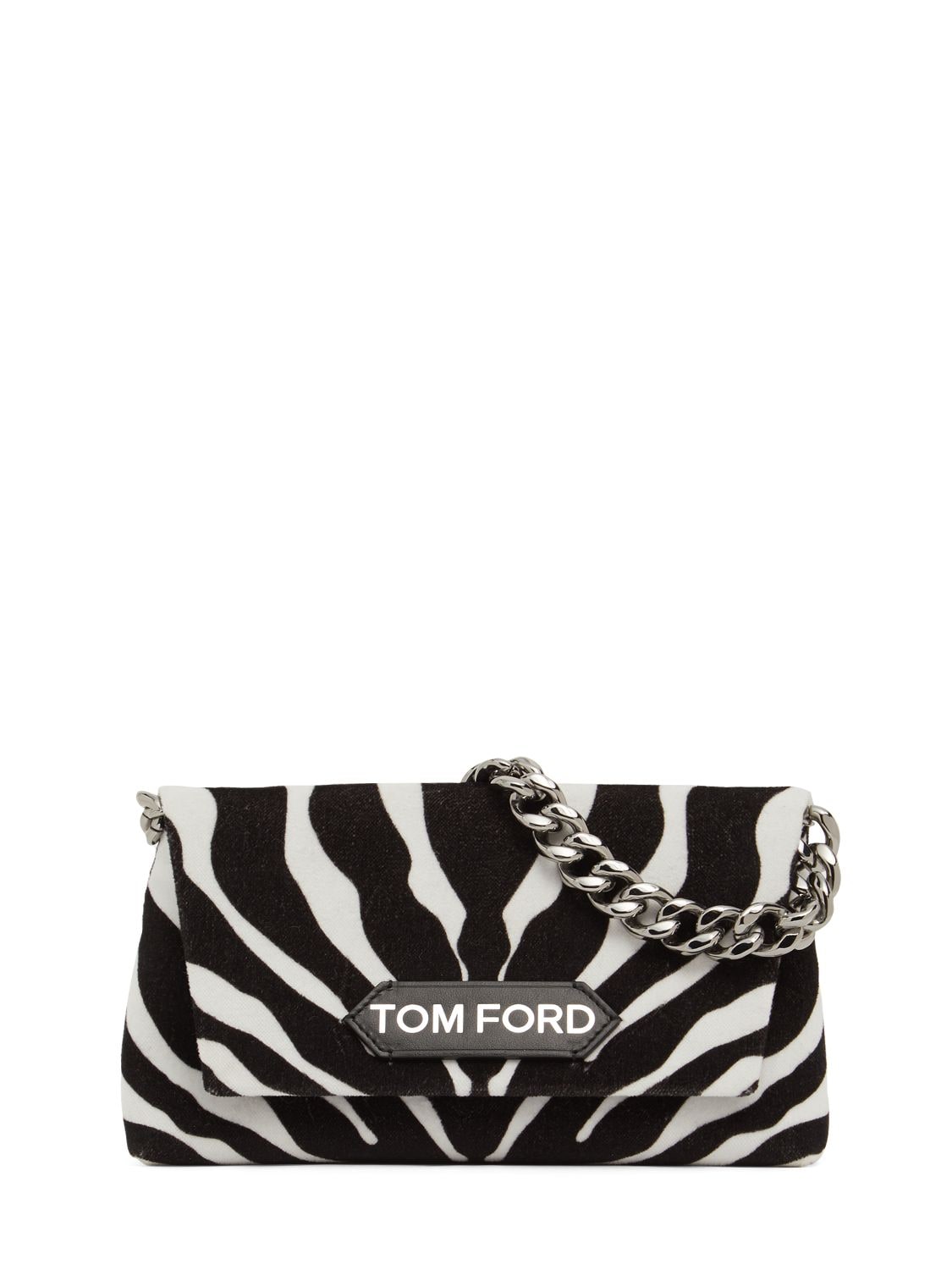 Tom Ford Zebra Print Velvet Shoulder Bag W/ Chain In Black,white