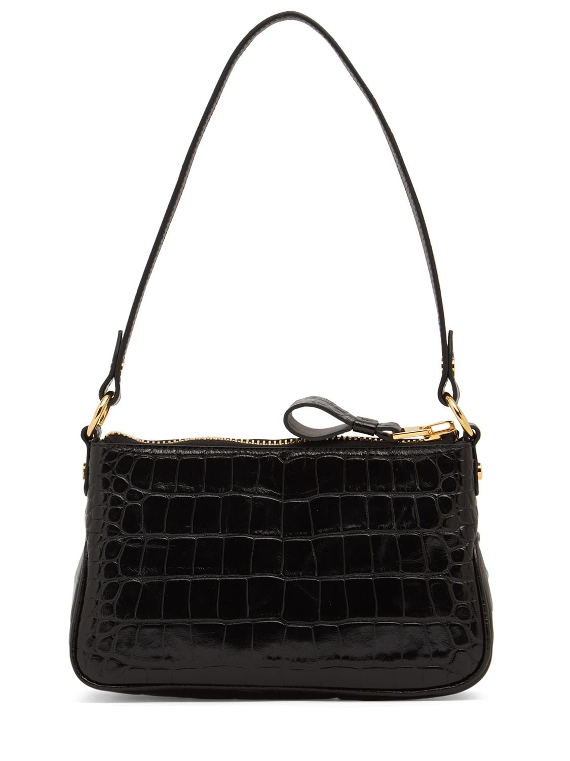 Shop Tom Ford Mini Croc Embossed Leather Shoulder Bag In Black