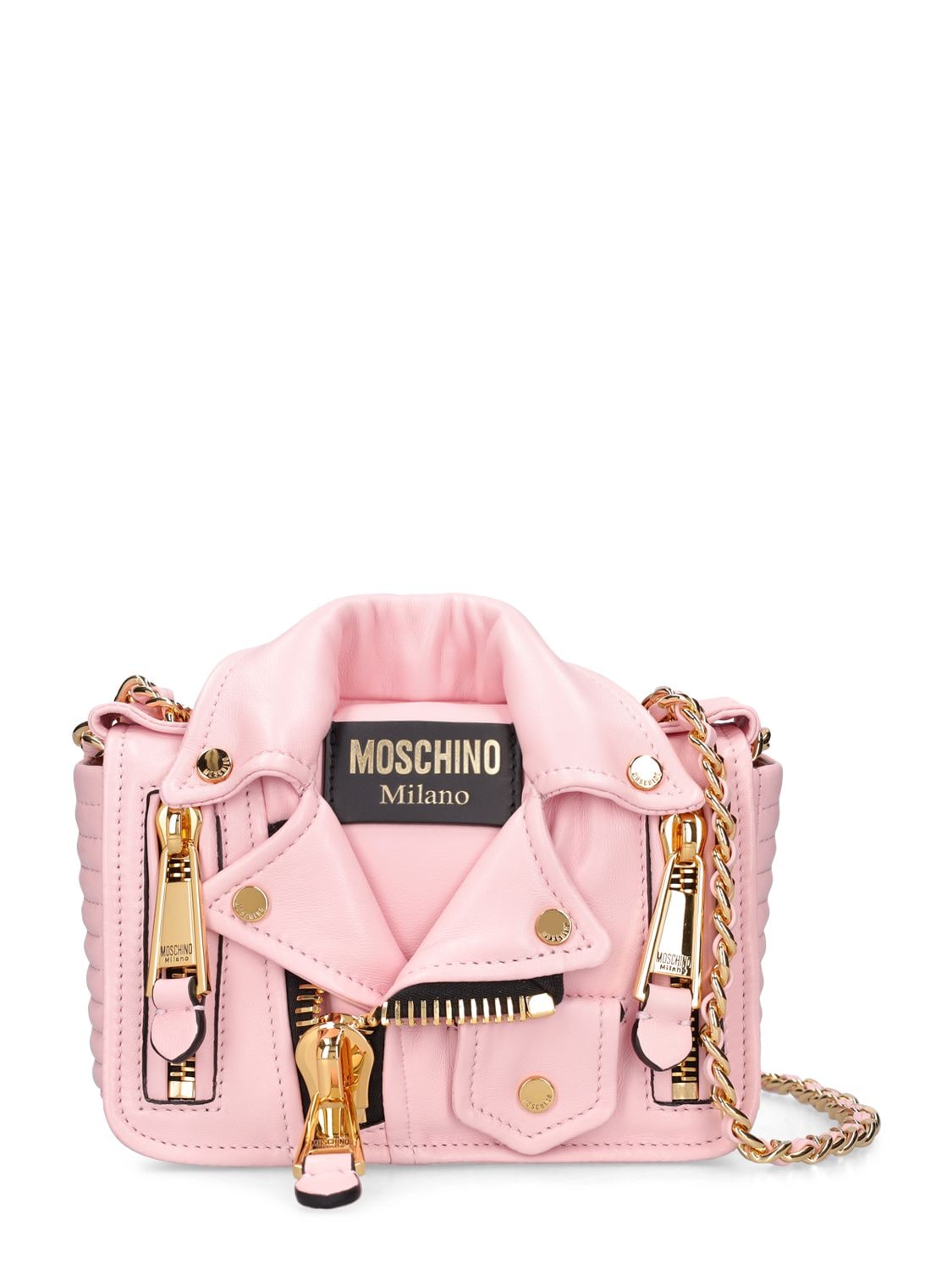Moschino Biker Leather Shoulder Bag In Pink