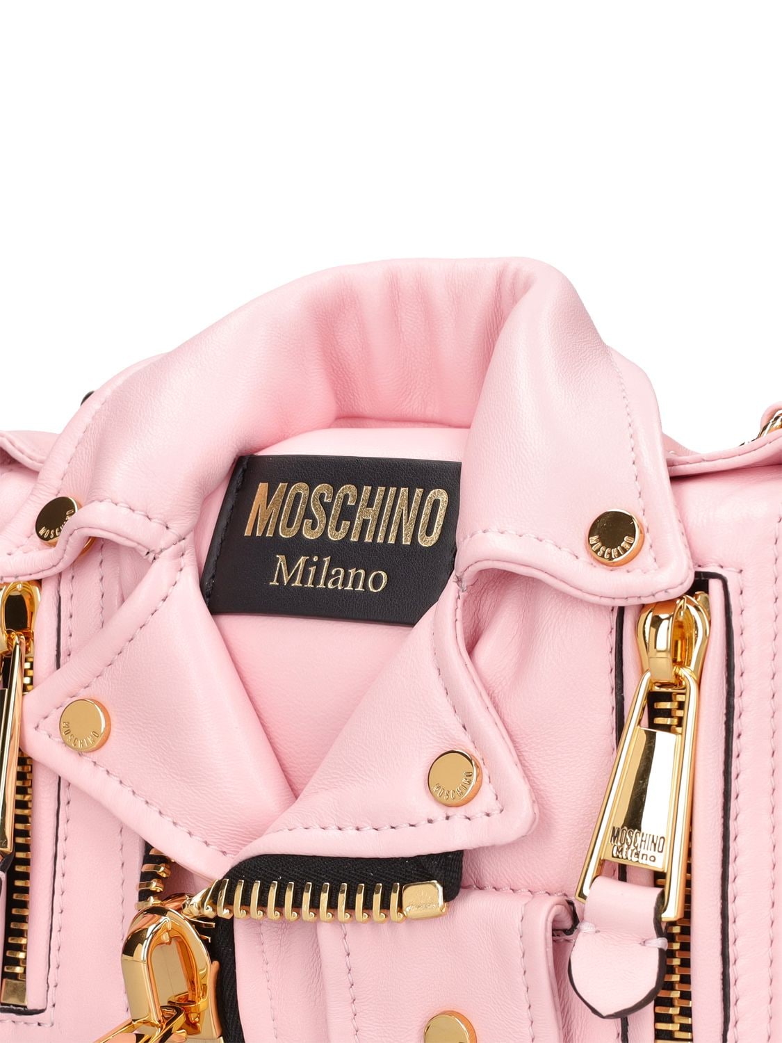 Shop Moschino Biker Leather Shoulder Bag In Pink