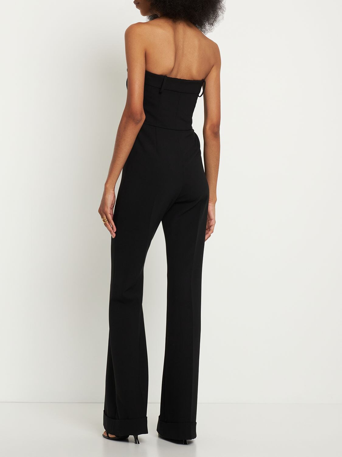 Shop Moschino Stretch Crepe Strapless Corset Jumpsuit In Black