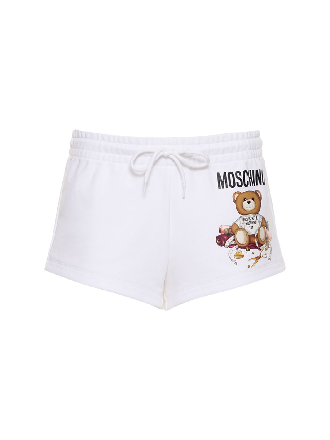 Moschino Logo Printed Cotton Shorts In White