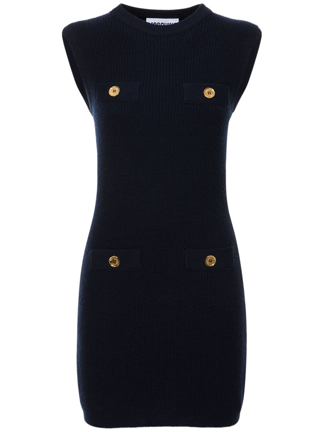 Shop Moschino Sleeveless Wool Knit Mini Dress In Black