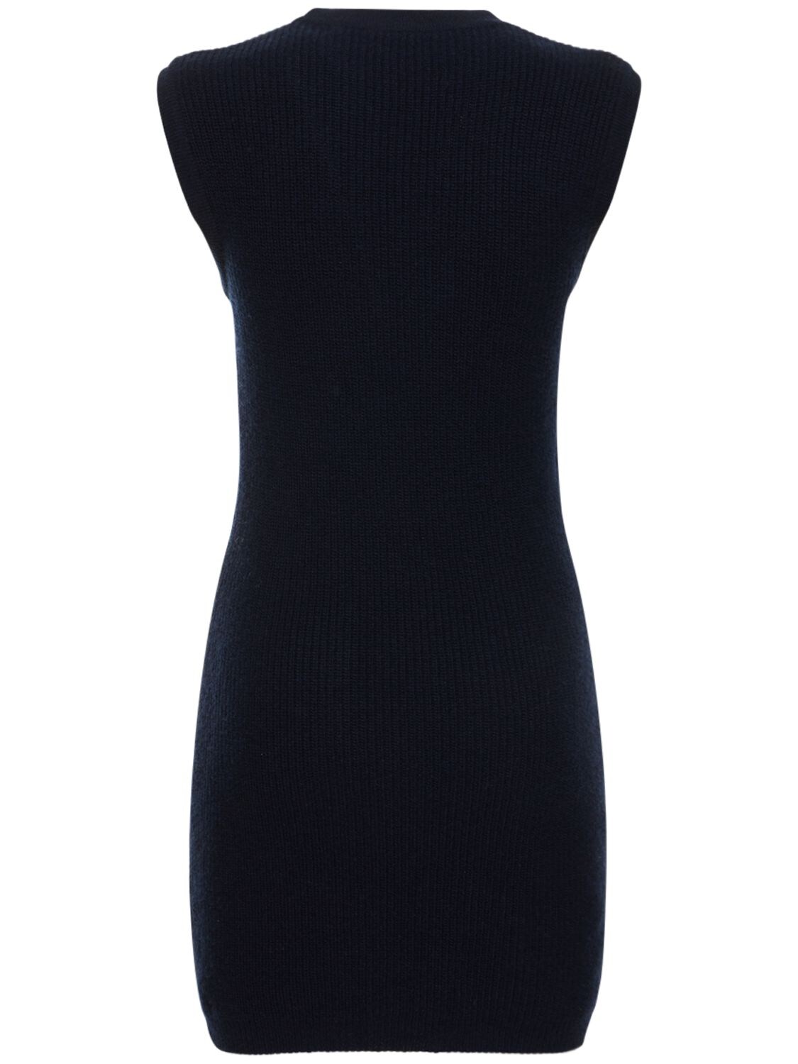 Shop Moschino Sleeveless Wool Knit Mini Dress In Black