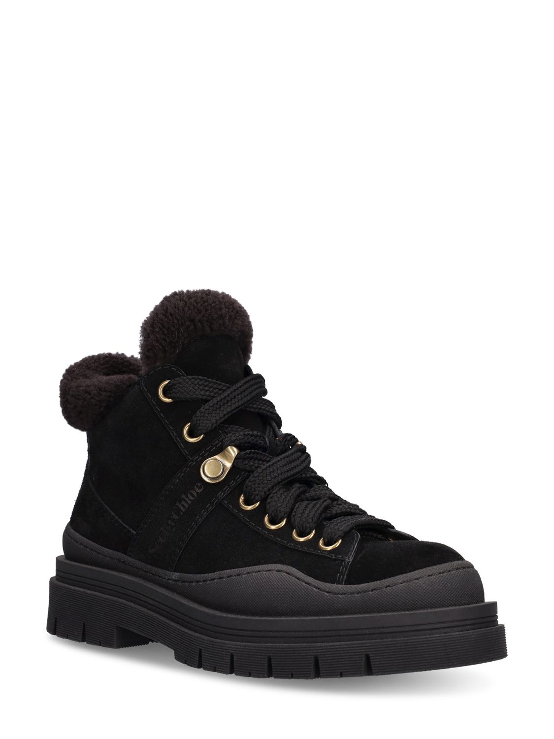 Shop See By Chloé 40mm Maeliss Suede Hiking Boots In Black