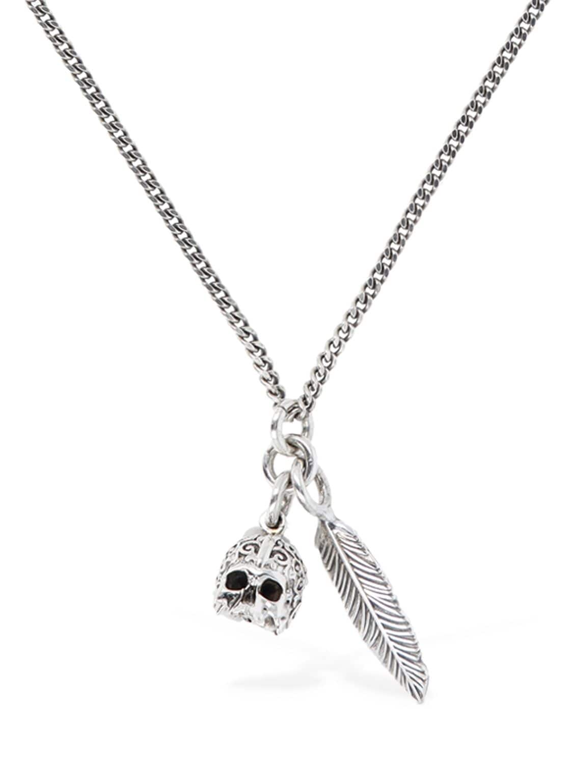 Shop Emanuele Bicocchi Feather & Skull Charm Necklace In Silver