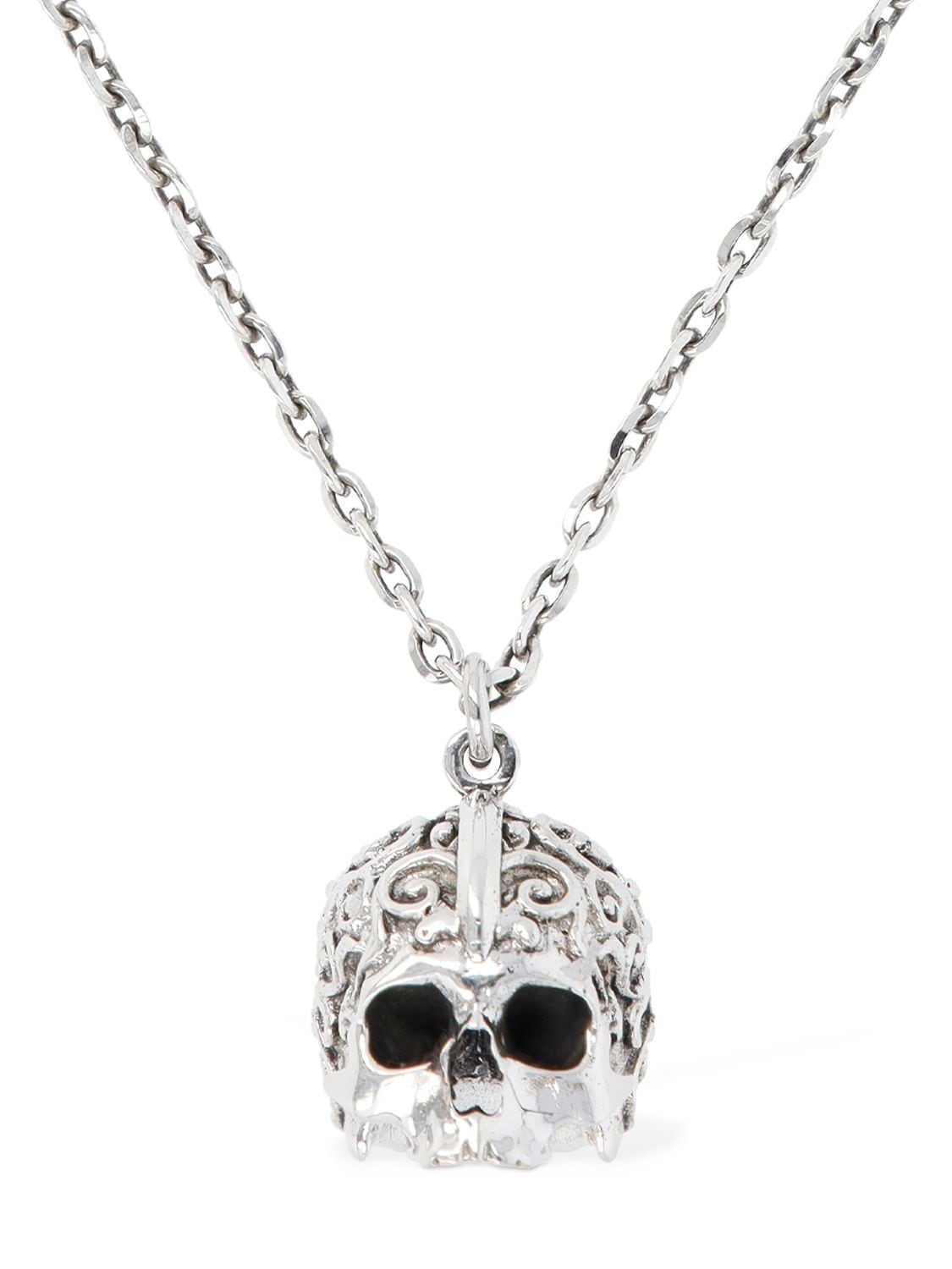 Emanuele Bicocchi Large Arabesque Skull Charm Necklace In Silver