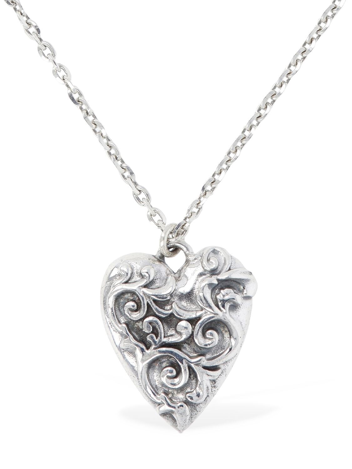Emanuele Bicocchi Large Arabesque Heart Charm Necklace In Silver