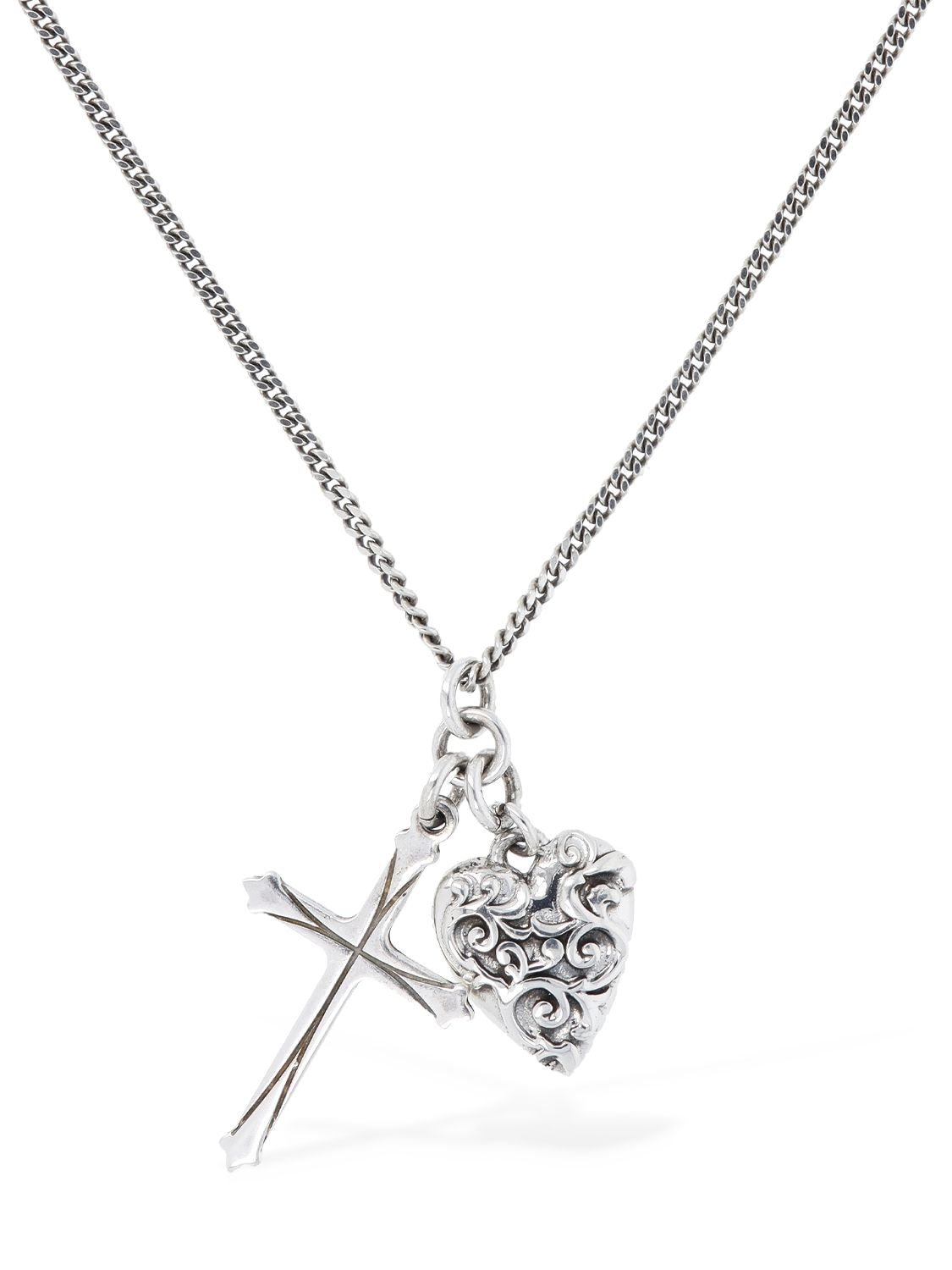 Image of Cross & Arabesque Heart Charm Necklace