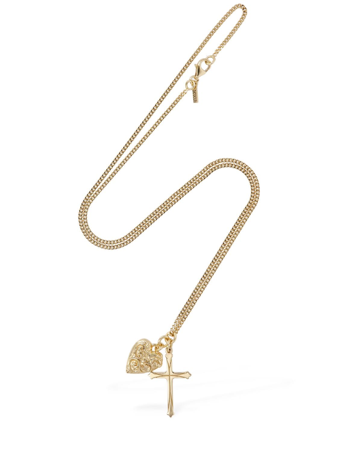 Shop Emanuele Bicocchi Cross & Arabesque Heart Charm Necklace In Gold