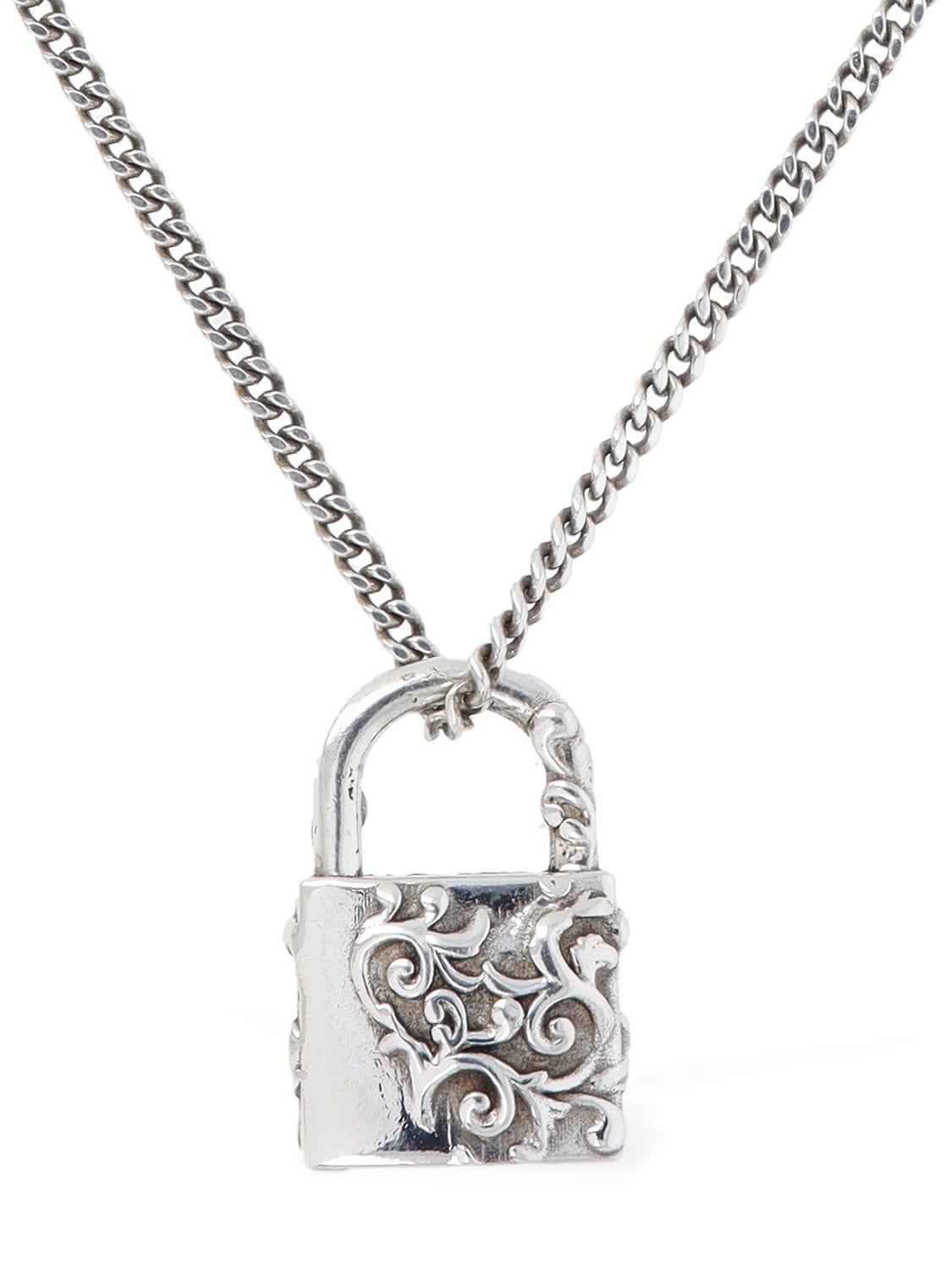 Emanuele Bicocchi Small Arabesque Padlock Charm Necklace In Silver