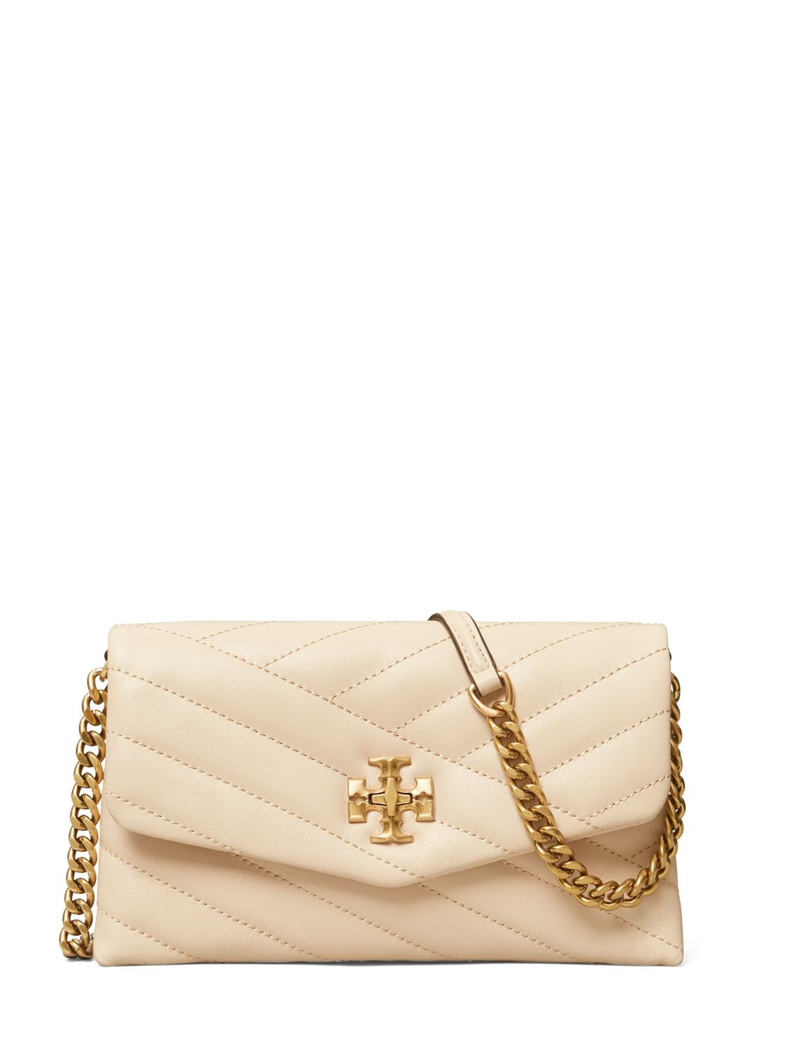 Tory Burch Kira Chevron Quilted Leather Wallet On A Chain In Pink