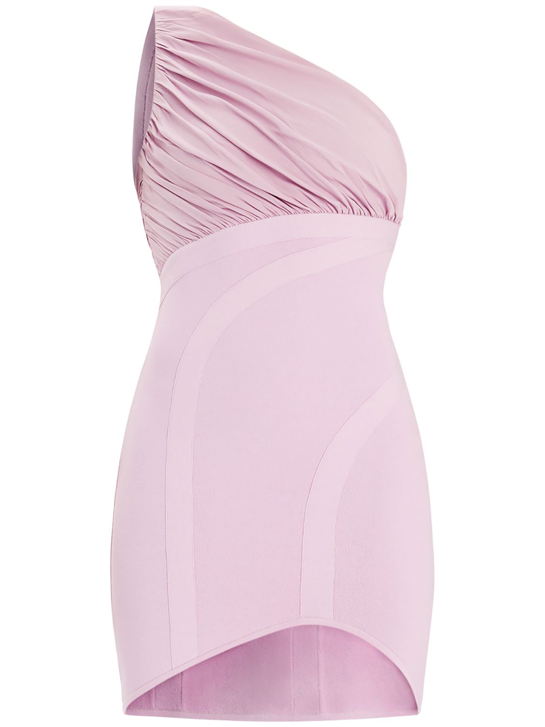 Herve Leger Ruched Mixed Media One Shoulder Mini Dress In Light Peony |  ModeSens