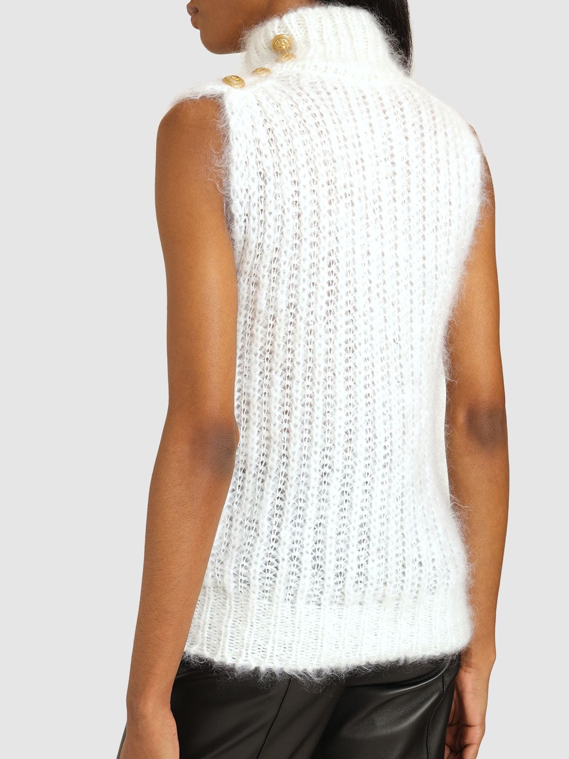Shop Balmain Knit Cashmere Blend Turtleneck Vest In White