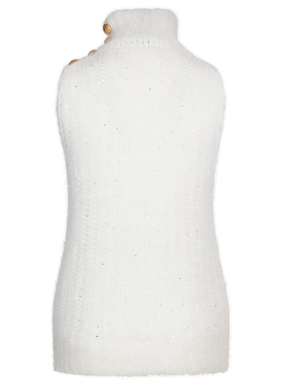 Shop Balmain Knit Cashmere Blend Turtleneck Vest In White