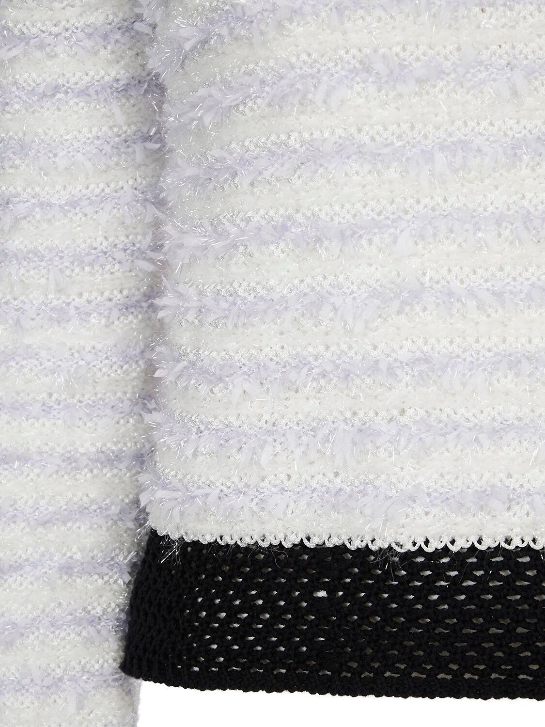 Shop Balmain Cropped Tweed Sweater In White,black