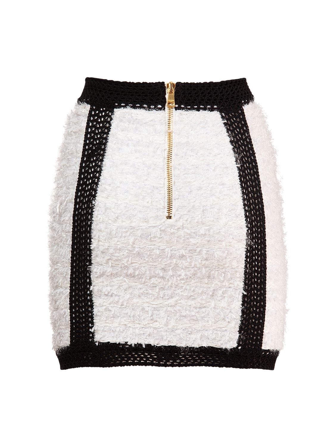 Shop Balmain Knit Tweed Mini Skirt In White,black