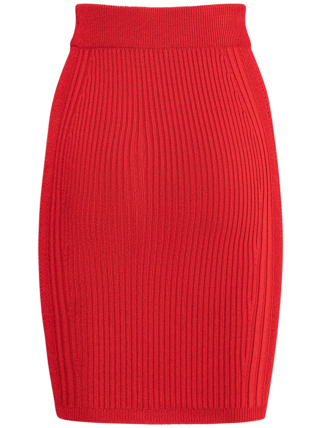 Shop Balmain Viscose Knit Skirt In Red