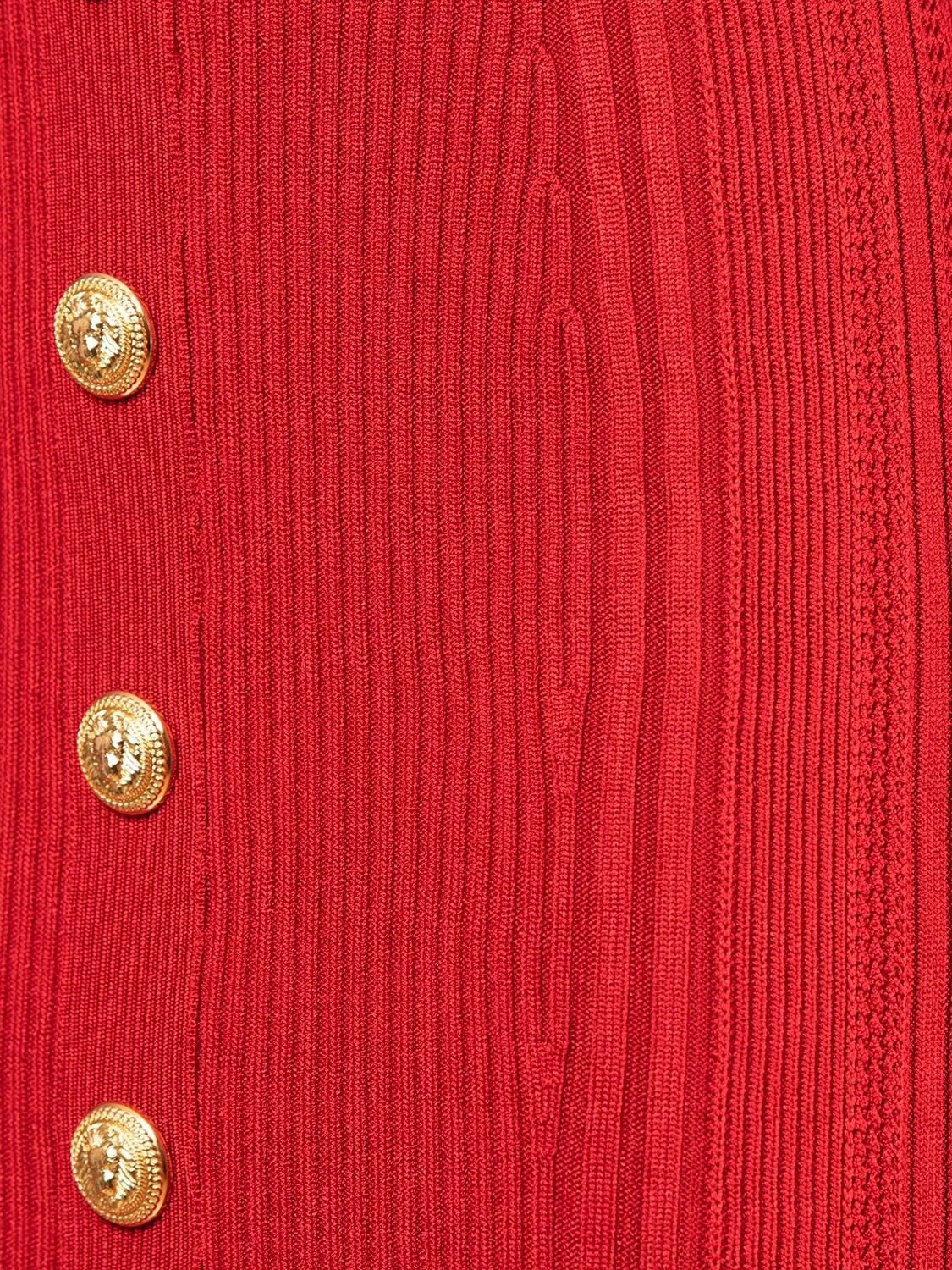 Shop Balmain Viscose Knit Skirt In Red