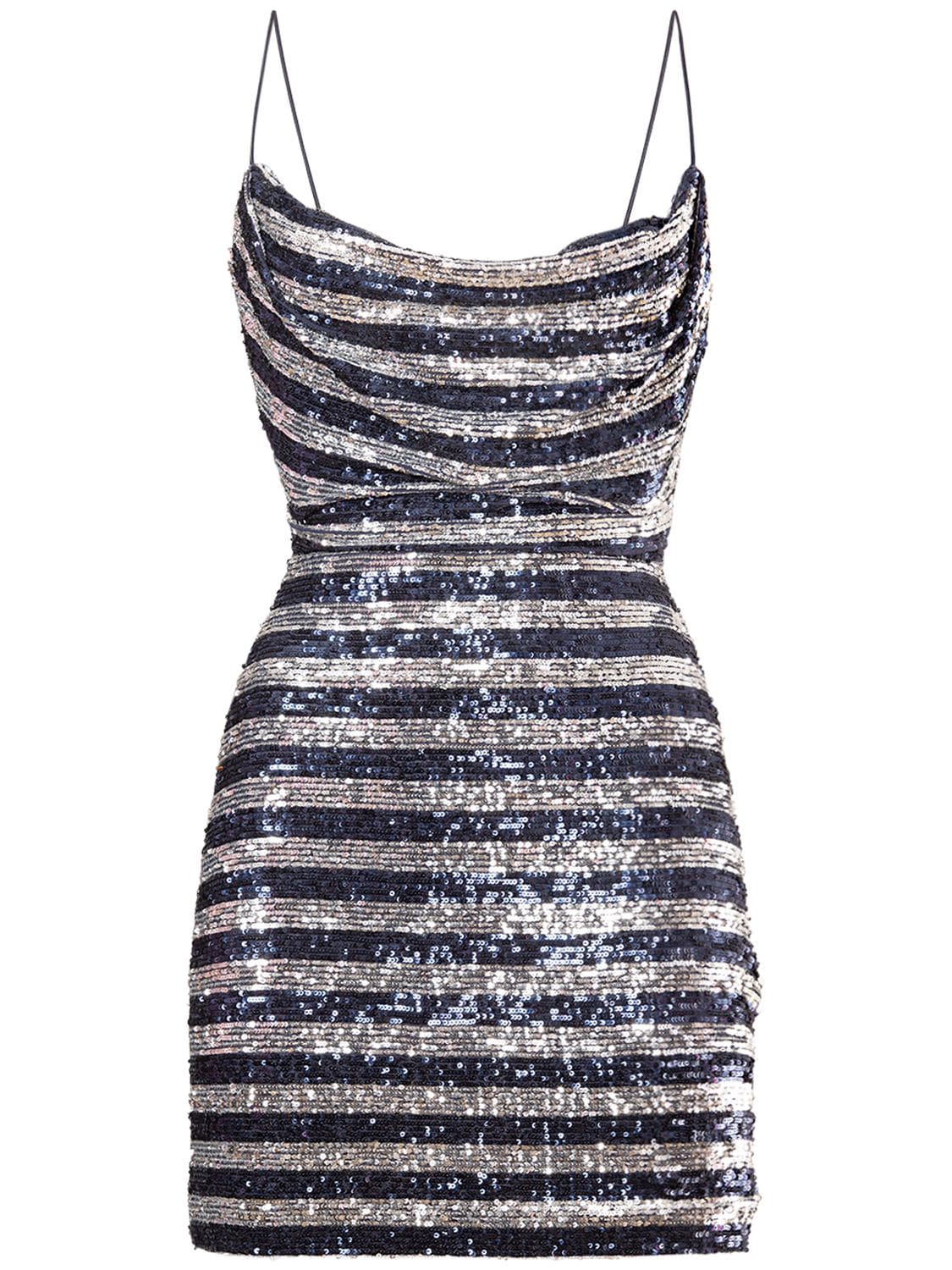 Shop Balmain Striped Sequined Mini Dress In Navy,silver