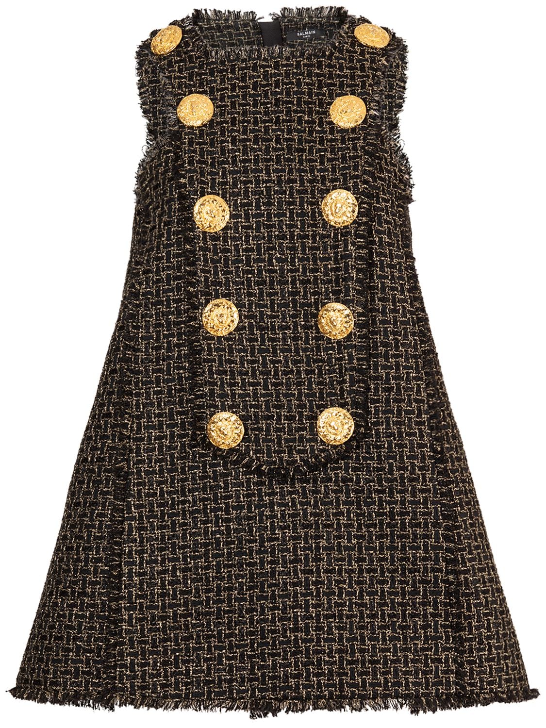 Shop Balmain Tweed Lurex Mini Dress In Black,gold