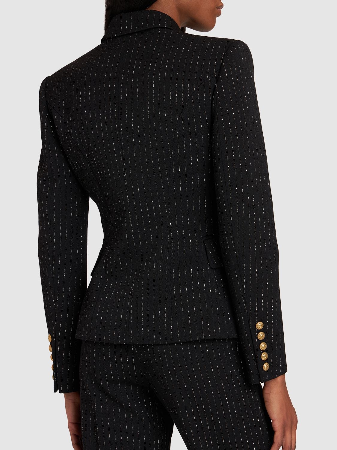 Shop Balmain Pinstriped Wool Lurex Blazer In Black