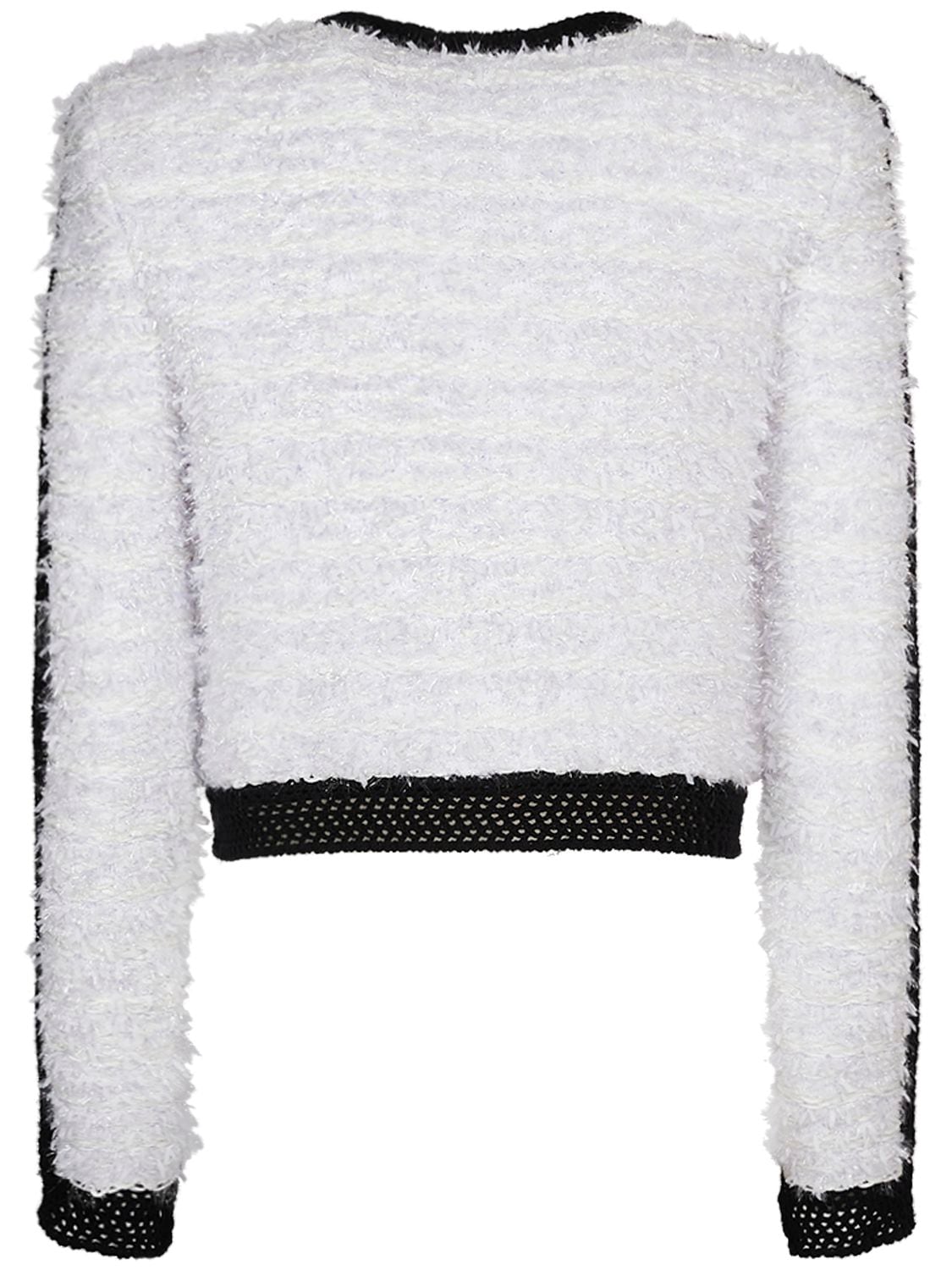 Shop Balmain Tweed Knit Cropped Jacket In White,black