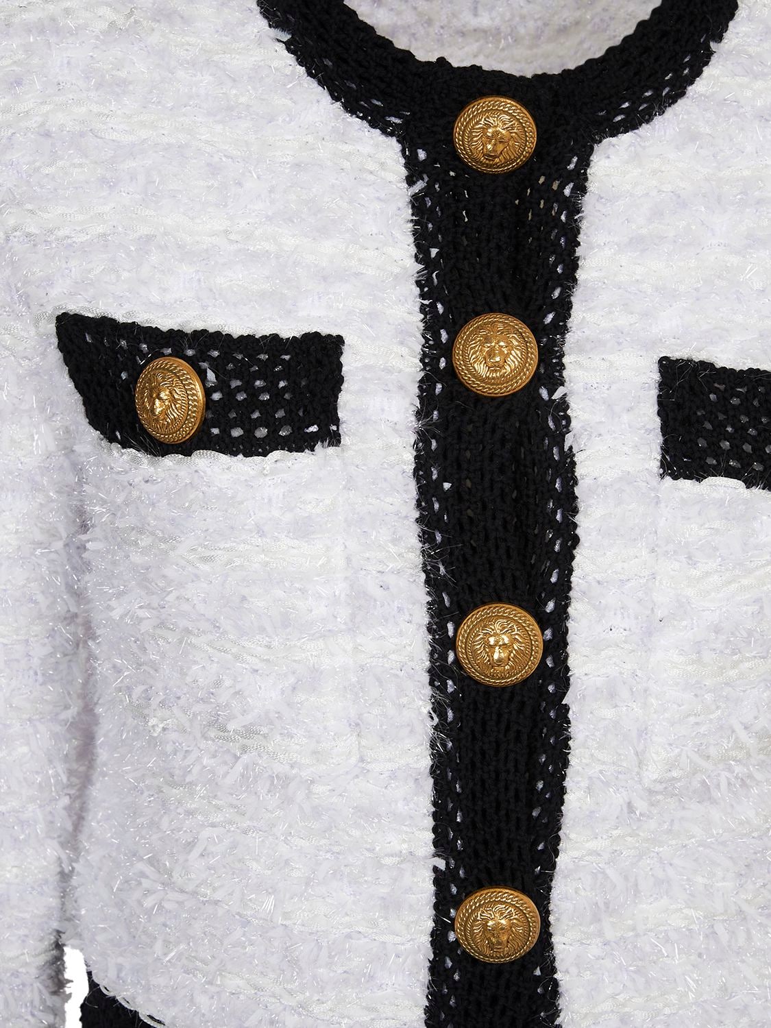Shop Balmain Tweed Knit Cropped Jacket In White,black