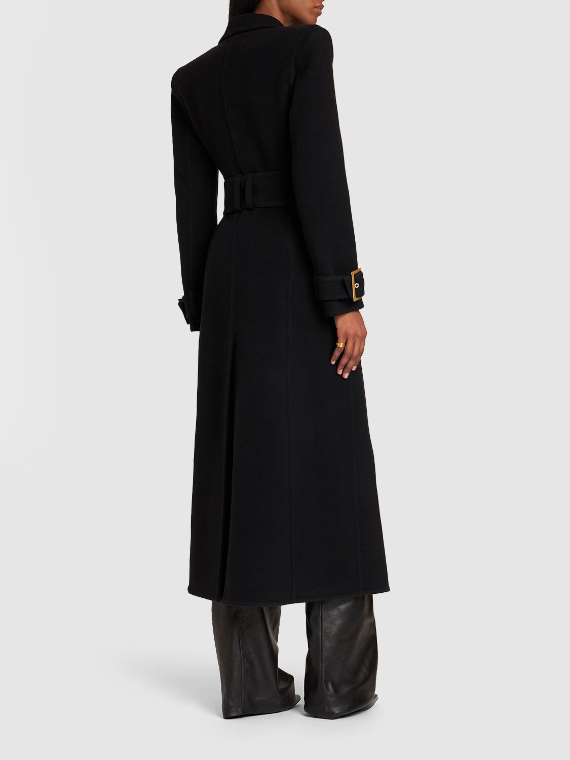 Shop Balmain Wool & Cashmere Long Coat In Black