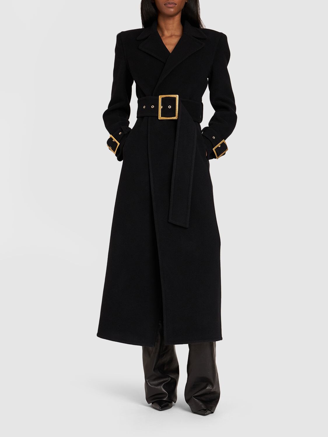 Shop Balmain Wool & Cashmere Long Coat In Black