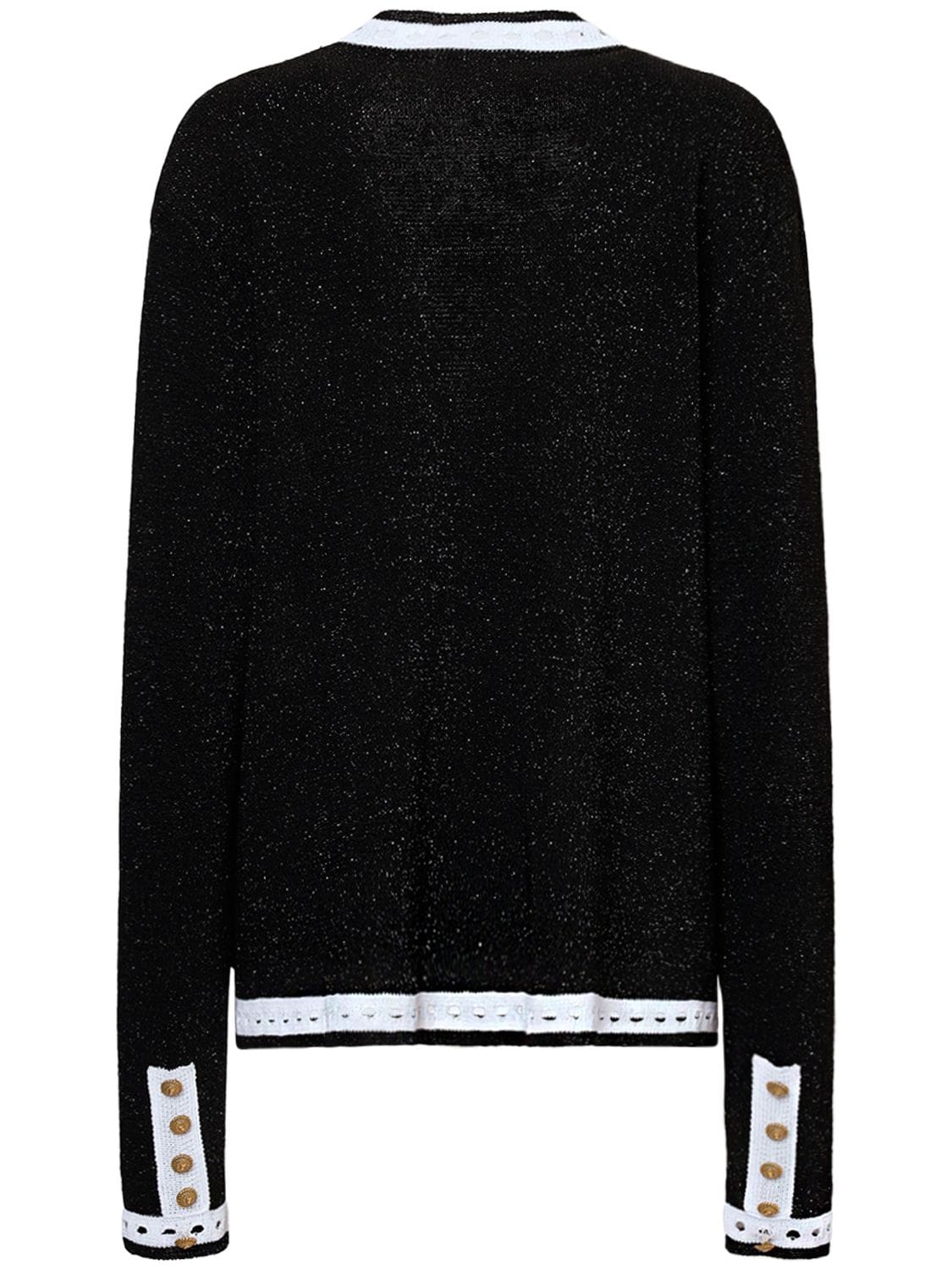 Shop Balmain Wool Blend Knit Cardigan In Black,white