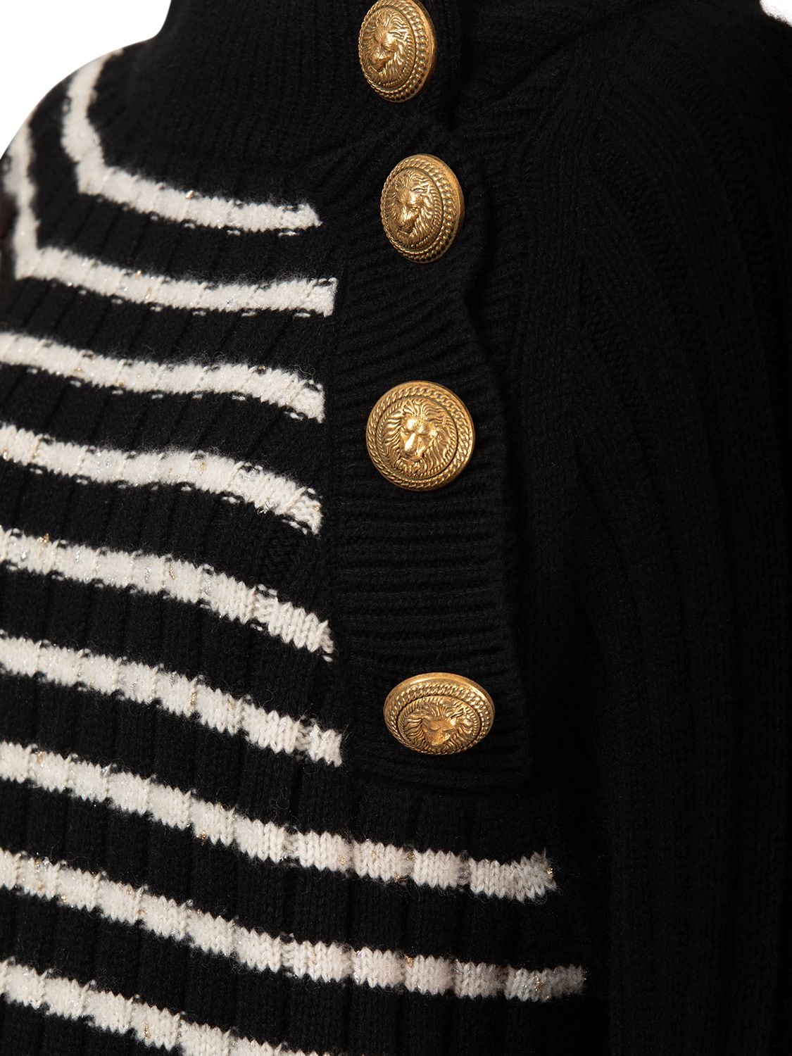Shop Balmain Striped Cashmere & Lurex Sweater In Black,white
