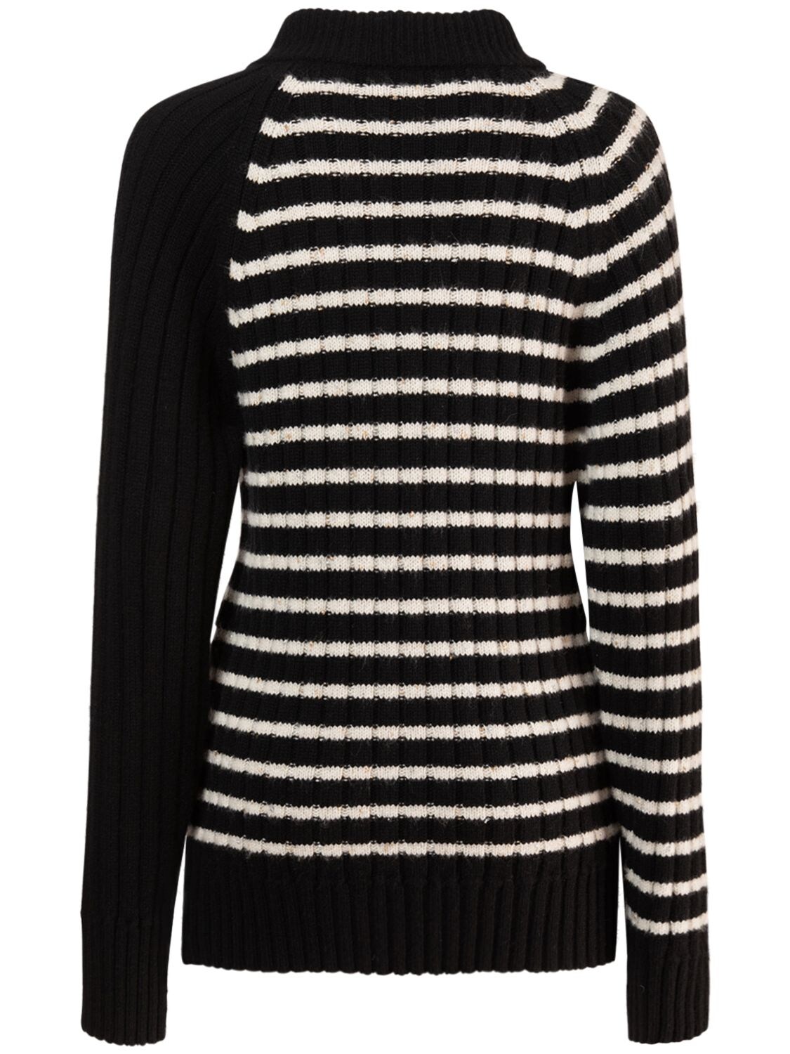 Shop Balmain Striped Cashmere & Lurex Sweater In Black,white