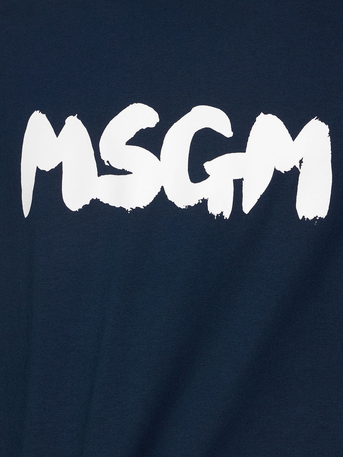 Shop Msgm Logo Print Cotton Jersey T-shirt In Navy,white