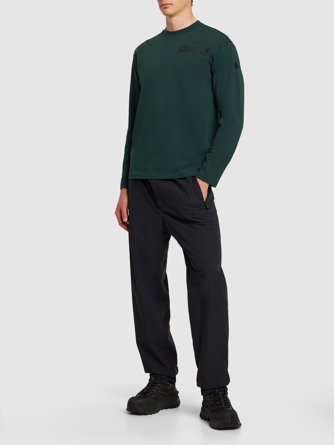 Shop Moncler Heavy Cotton Jersey Long Sleeve T-shirt In Green