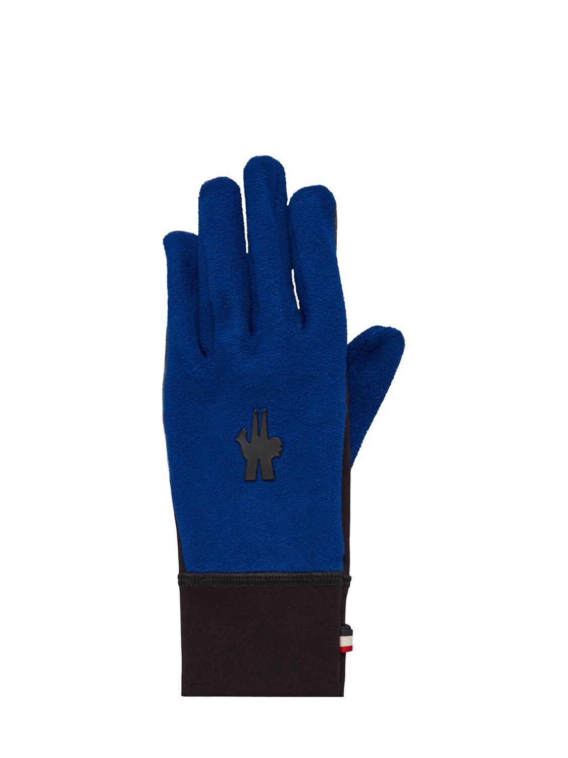 Moncler Stretch Tech Fleece Gloves In Blue,black