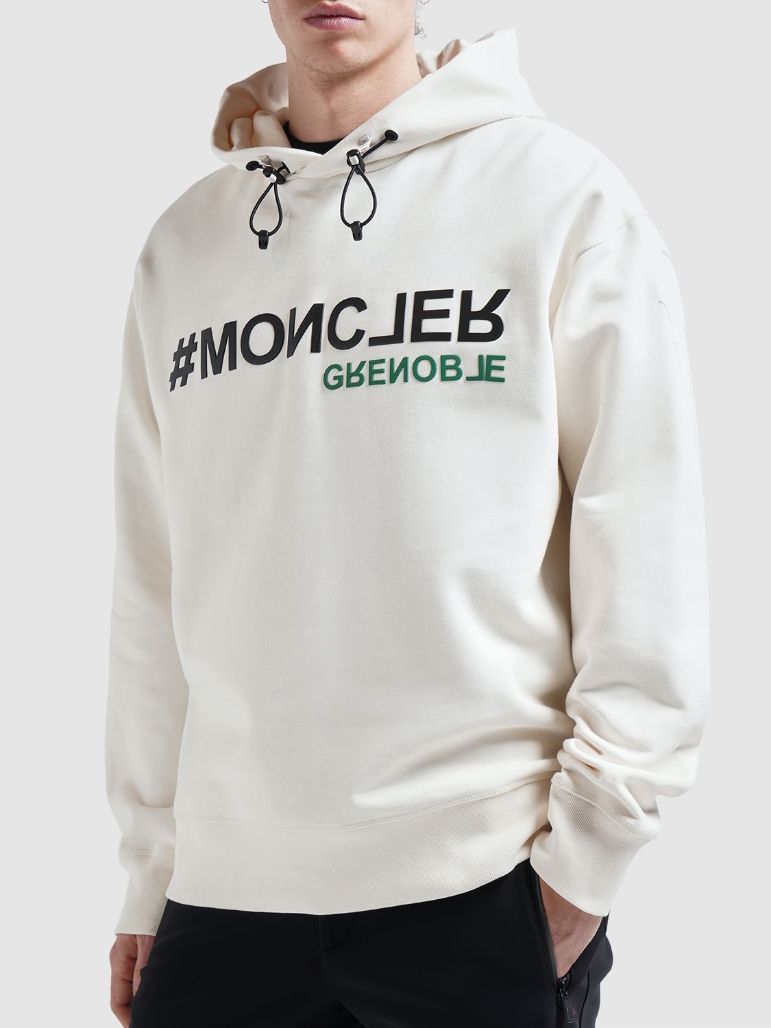 Shop Moncler Combed Cotton Sweatshirt Hoodie In White