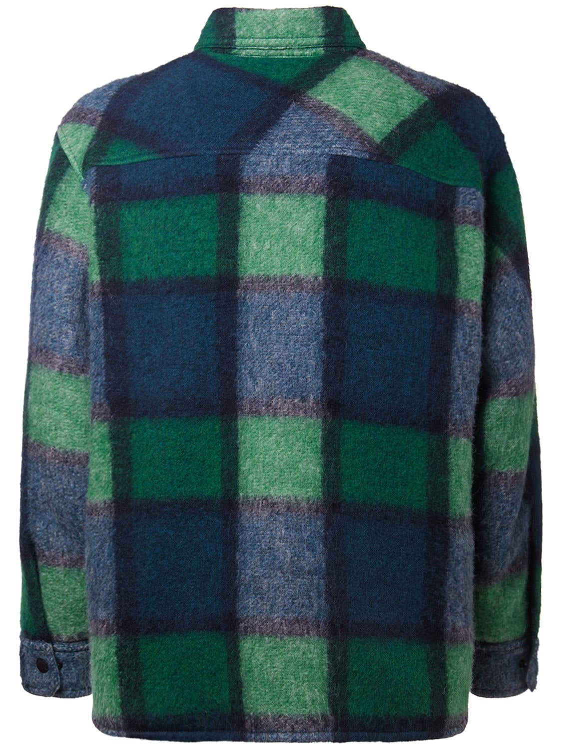 Shop Moncler Waier Check Wool Blend Shirt Jacket In Green,blue