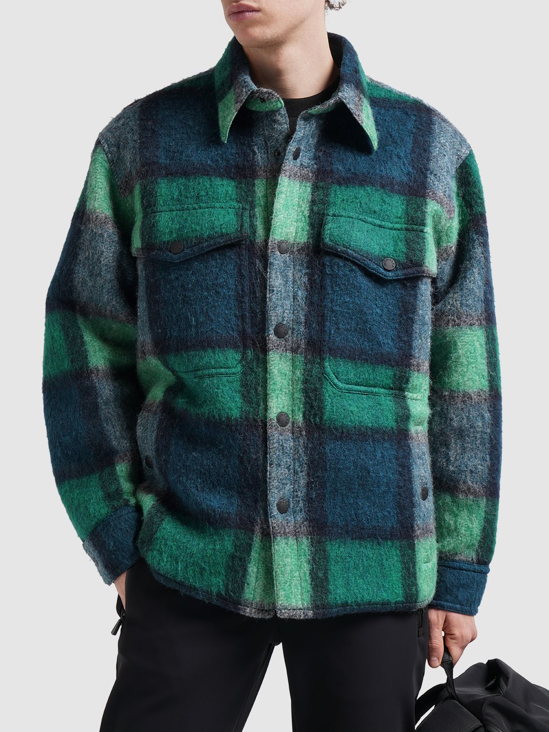 WAIER格纹羊毛混纺衬衫式夹克