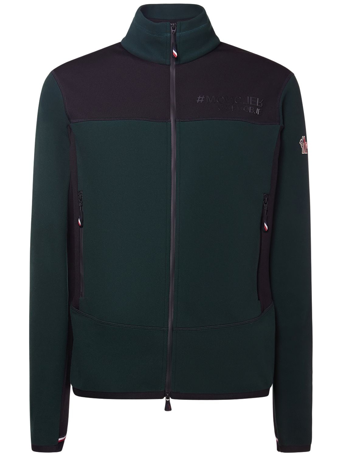 Moncler Stretch Tech Zip-up Cardigan In Green,black