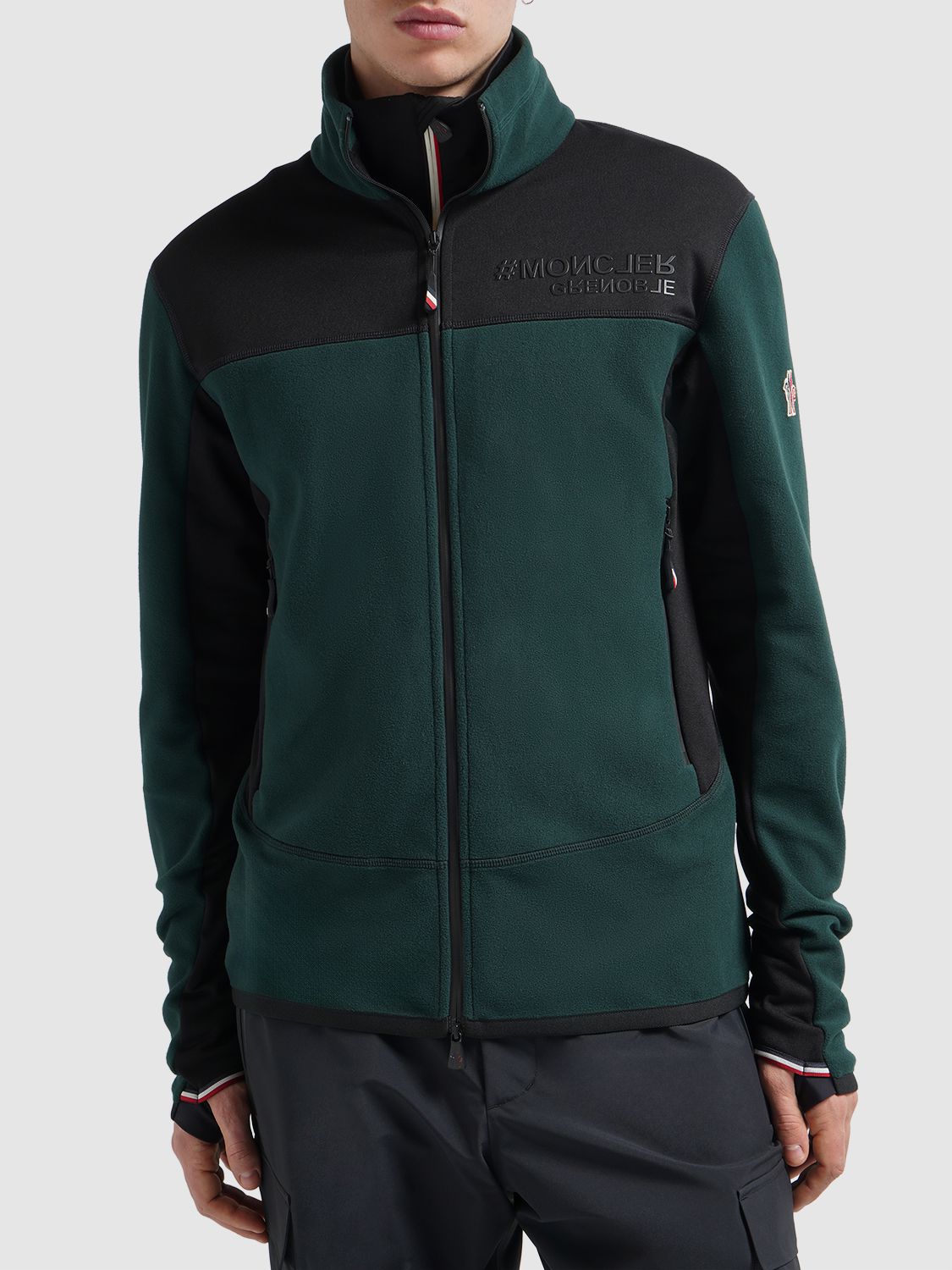 Moncler Grenoble Stretch Tech Zip-up Cardigan In Green,black