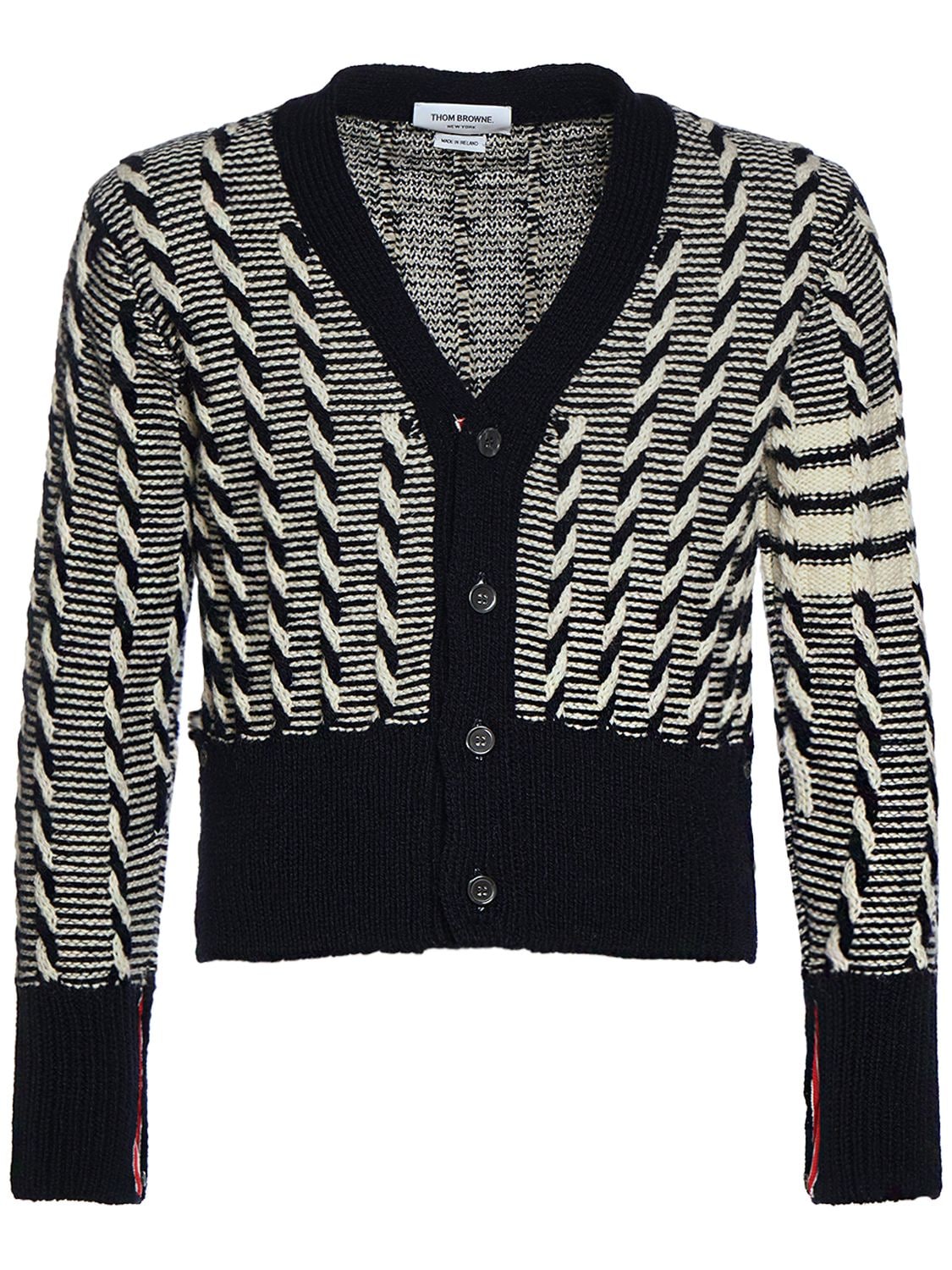 Image of Bicolor Twist Cable V-neck Cardigan