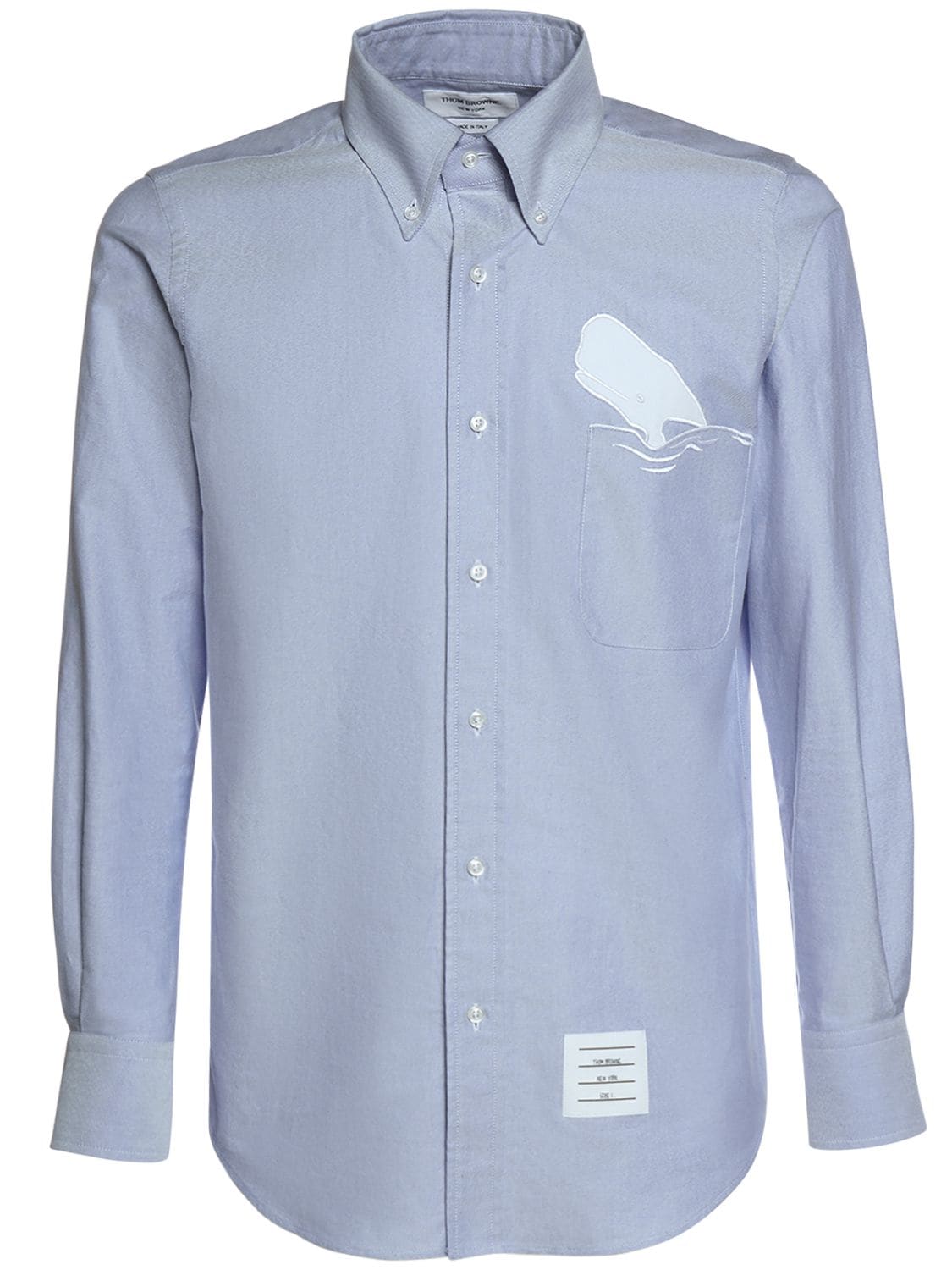 Shop Thom Browne Straight Fit Cotton Shirt W/ Embroidery In Light Blue
