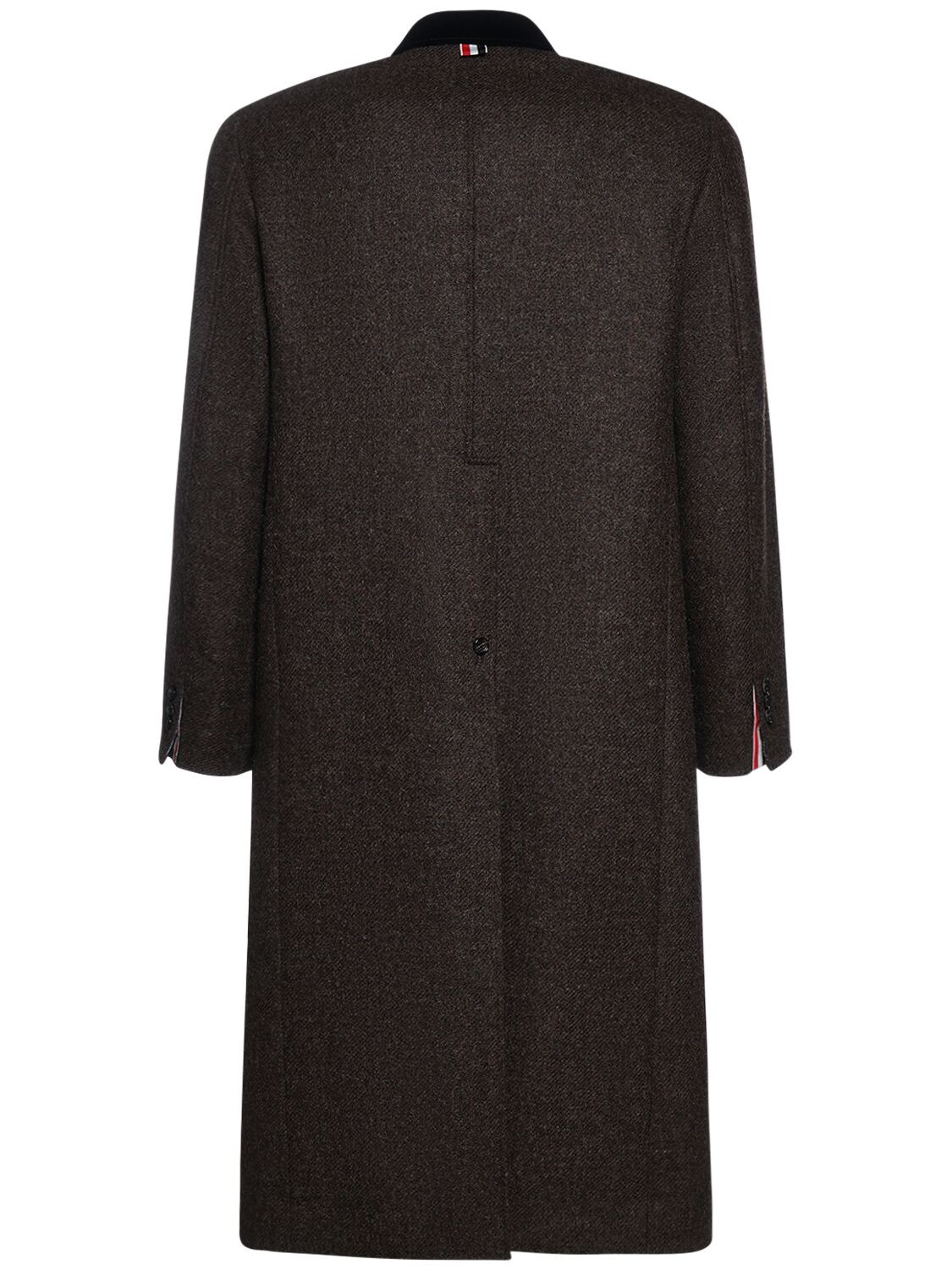 Shop Thom Browne Single Breast Wool Long Coat In Brown