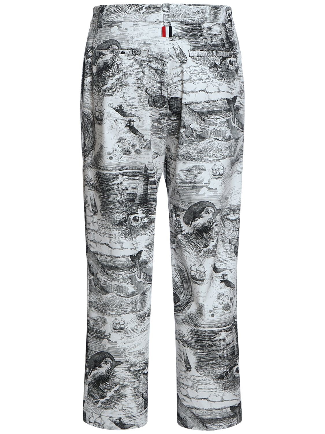 Shop Thom Browne Unconstructed Cotton Straight Leg Pants In Black,white