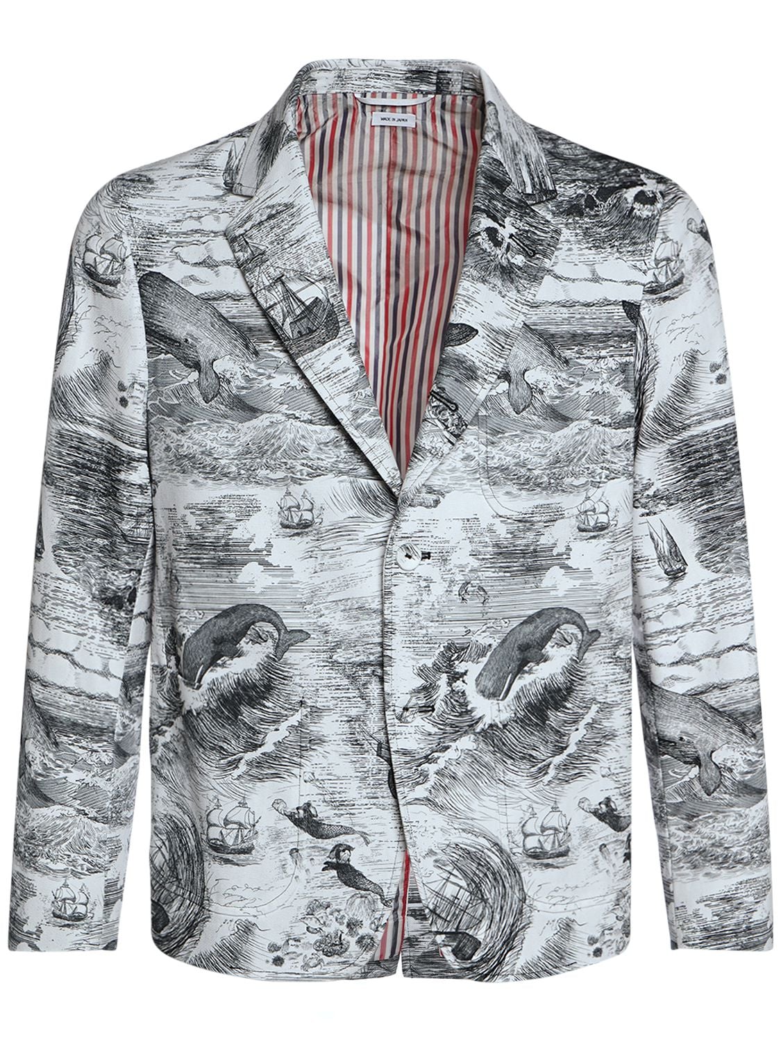 Shop Thom Browne Unconstructed Printed Cotton Blazer In Black,white
